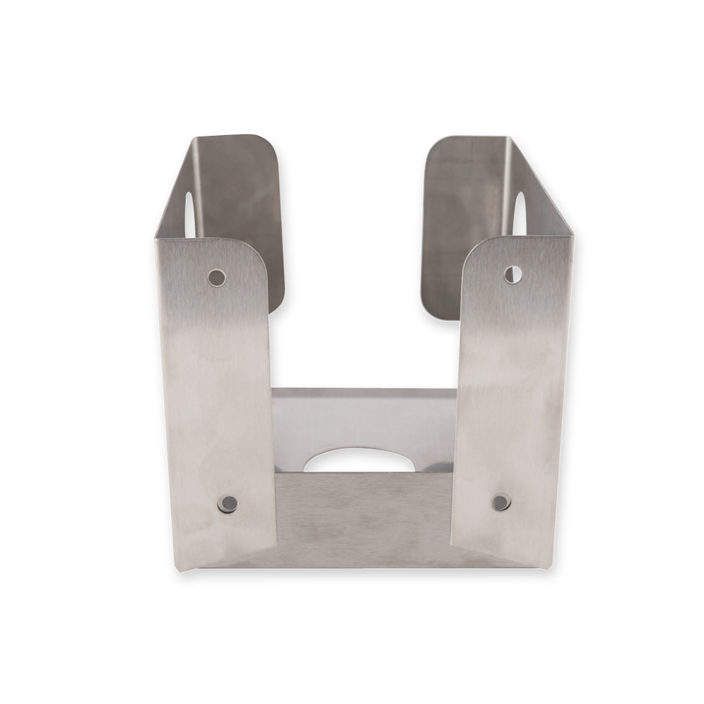Wall holder for canisters made of stainless steel, back view