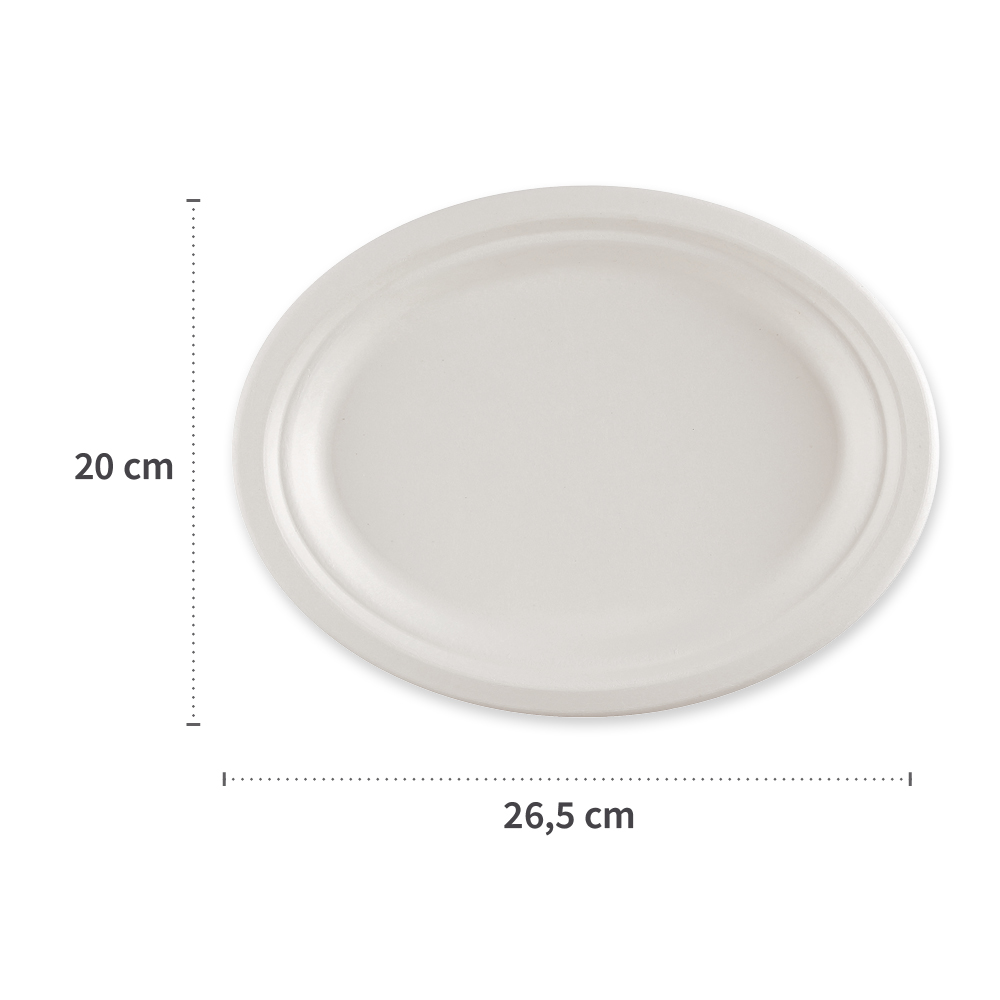Organic plates, oval made of bagasse, dimensions