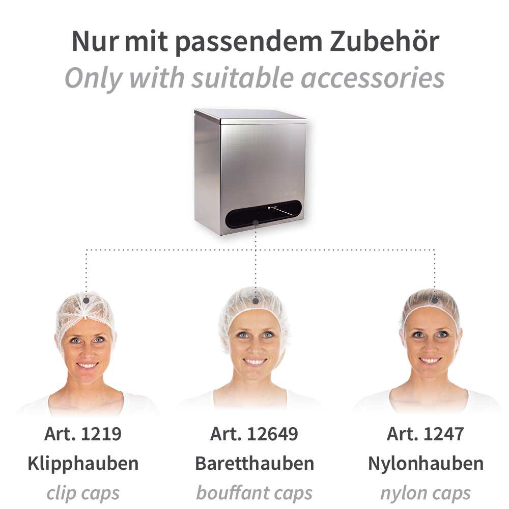 Spender für Hauben | Edelstahl, passendes Zubehör Spender für Hauben aus Edelstahl nur mit passendem Zubehör