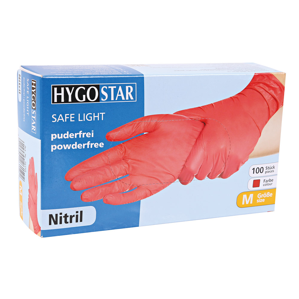 Nitrile gloves Safe Light powder-free in red in the dispenser box