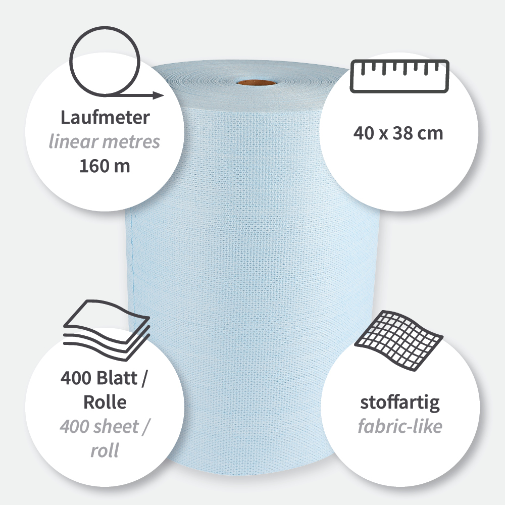 Reinigungstücher Hygotex Light | Viskose, Rolle, Eigenschaften, blau Reinigungstücher Hygotex Light aus Viskose, auf Rolle, Eigenschaften, blau