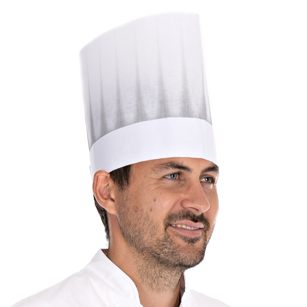 Europa chef's hat Extra made of viscose exposed in white with pleat shading in the oblique view