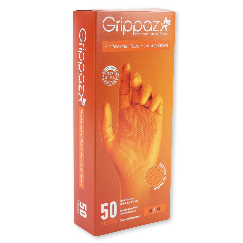 Nitrilhandschuhe Power Grip Long puderfrei in orange mit Verpackung