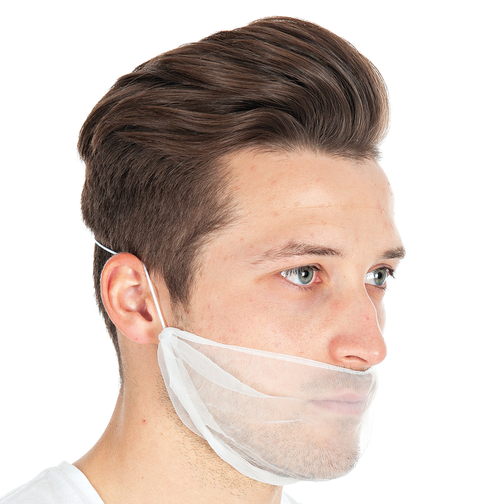 Beard cover Micromesh made of nylon detectable in white in the oblique view