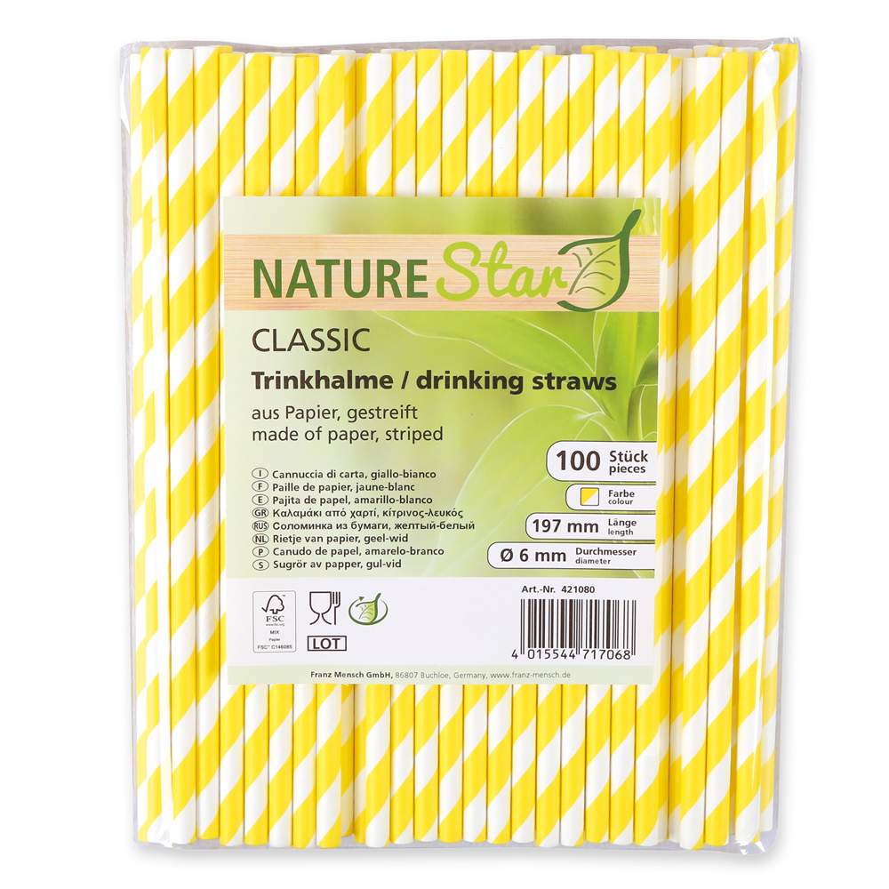 Paper drinking straw "Classic" striped, FSC®-certified, pack, yellow