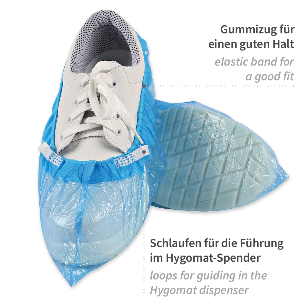 Overshoes for Hygomat, without clips, blue made of PE, Features Overshoes for Hygomat, without clips, blue made of PE with features