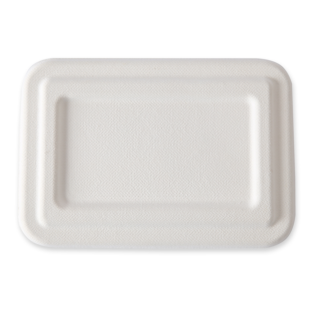 Organic lid for trays with 2 compartments made of bagasse, top view