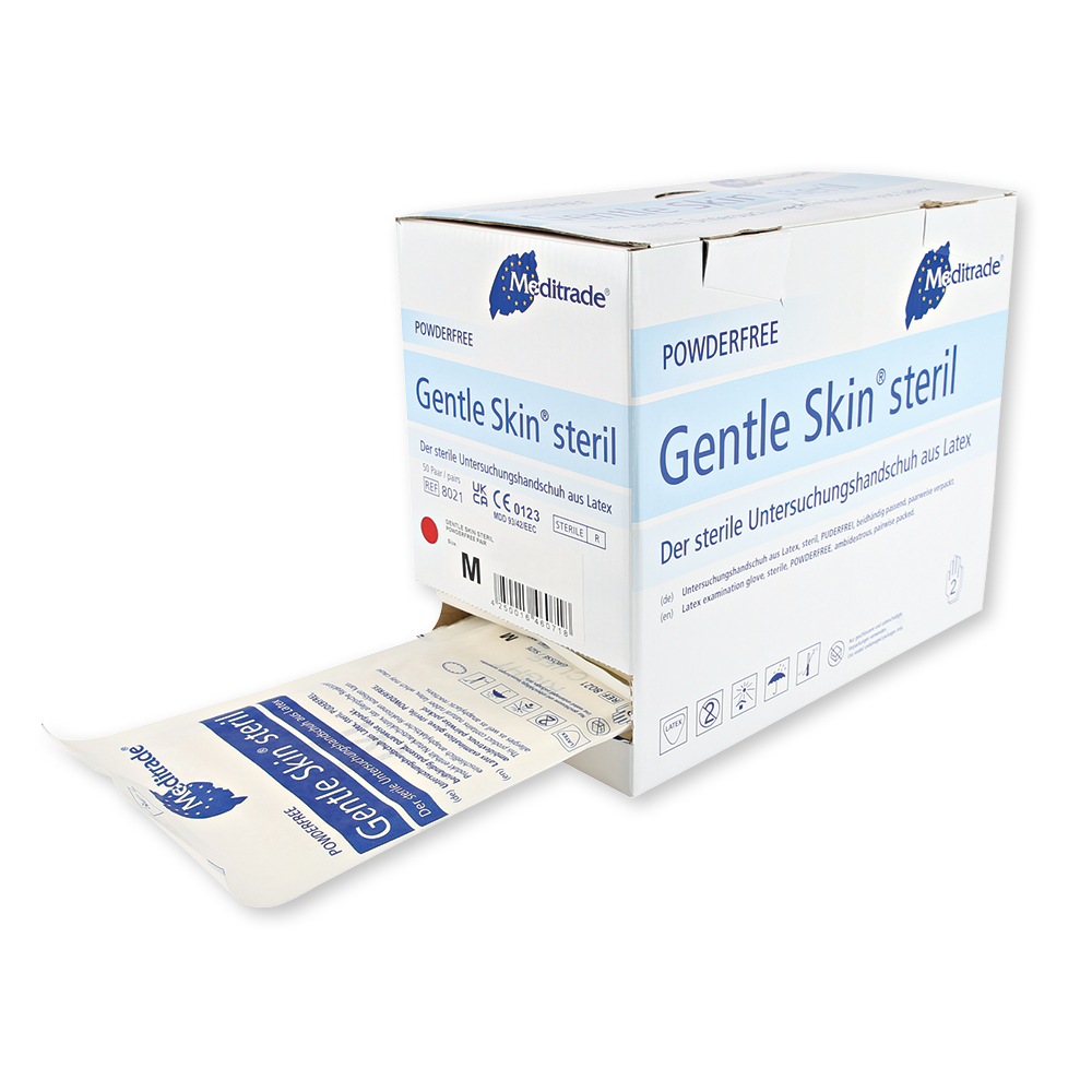 Meditrade Gentle Skin® steril Untersuchungshandschuhe aus Latex in der Entnahme 