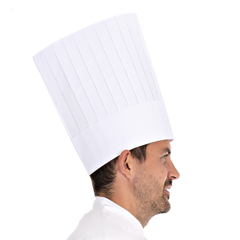 Kochmützen Le Chef aus Papier mit 30cm in der Seitansicht