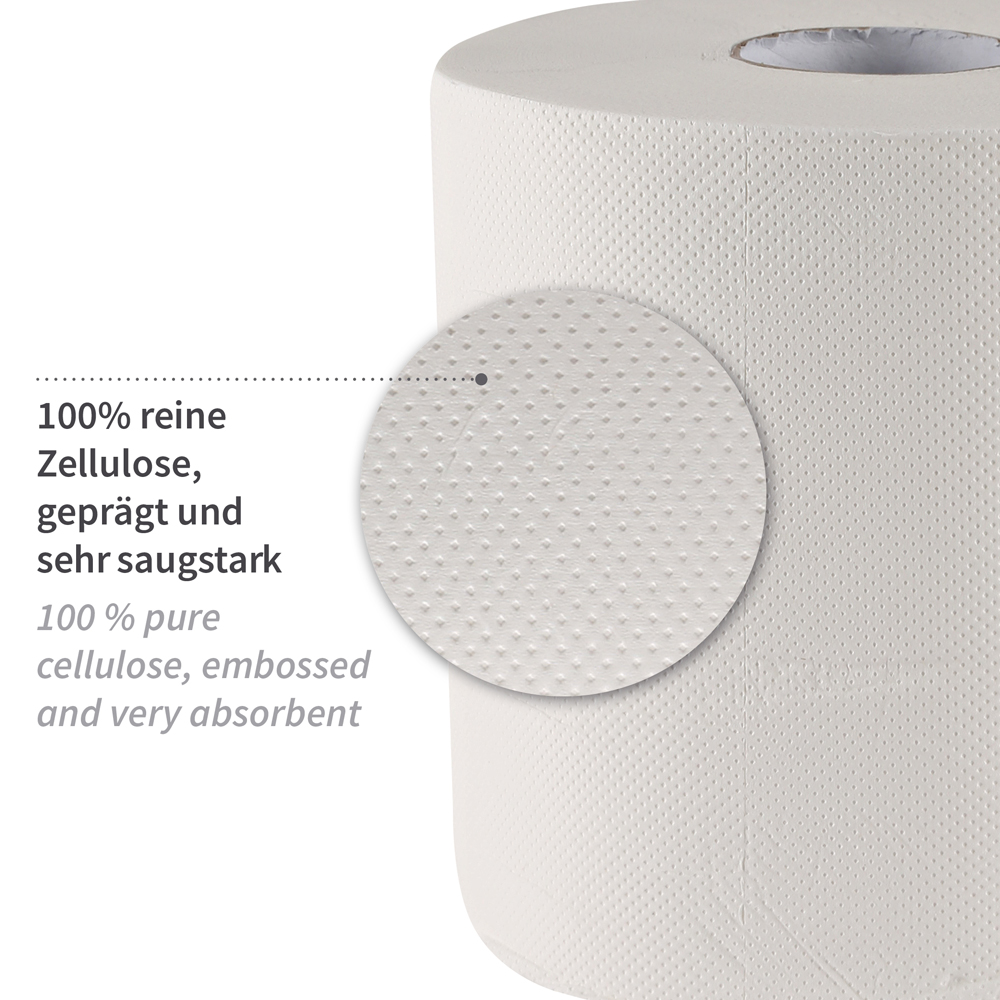 Paper towel rolls, 2-ply made of cellulose, centerfeed, material