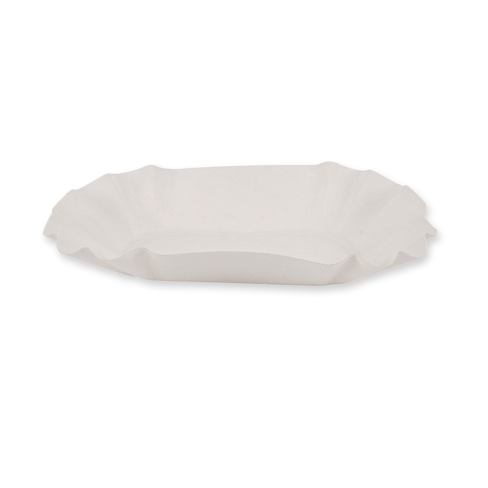 Organic paper trays, oval made of paperboard in FSC®-Mix in white in side view
