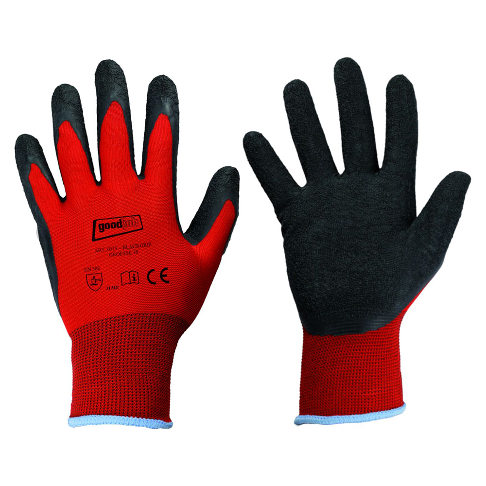 Goodjob® Black Grip 0519 fine knit gloves from the front side and back side