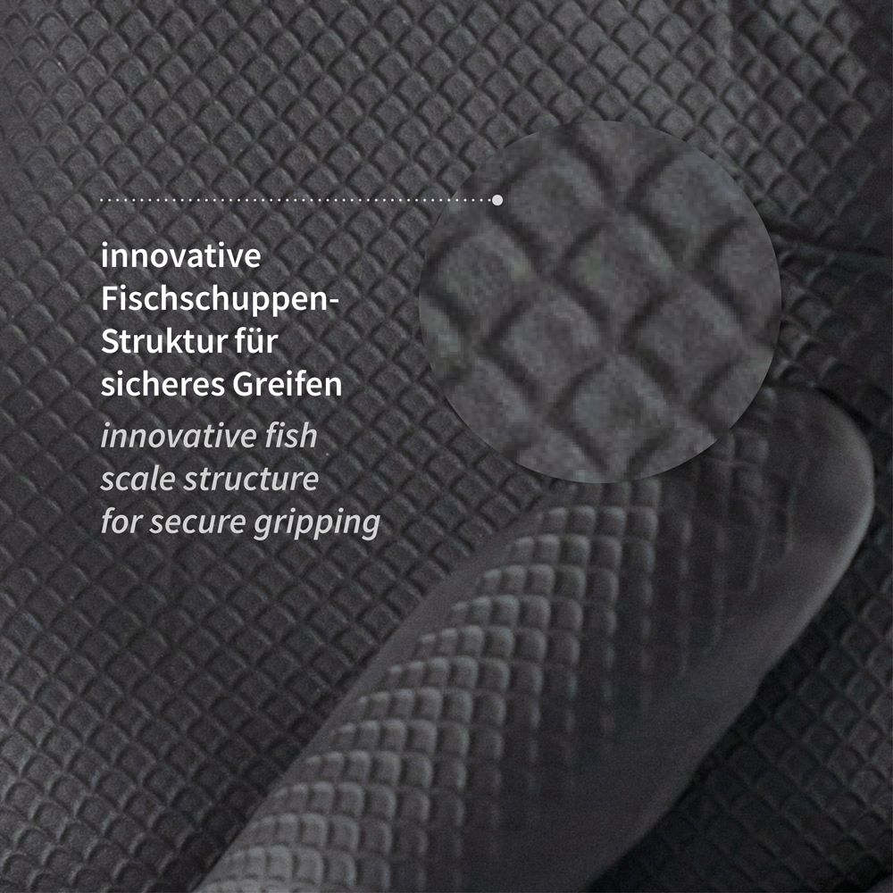 Nitrile gloves Power Grip Long, powder-free in black with fish scale texture