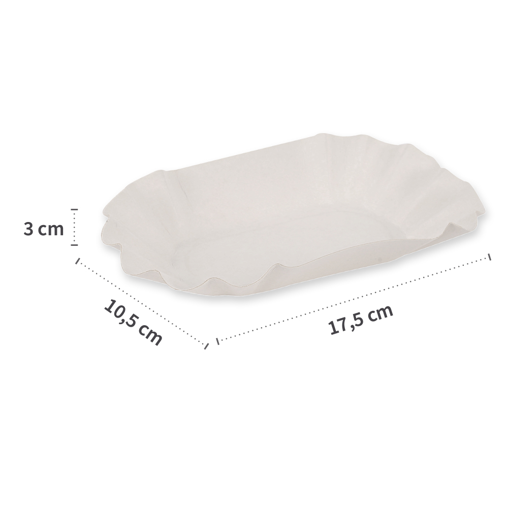 Organic paper trays, oval made of paperboard in FSC®-Mix in white with measure