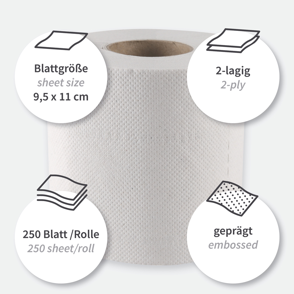 Toilettenpapier, Kleinrolle, 2-lagig | Recyclingpapier, Besonderheiten Toilettenpapier, Kleinrolle, 2-lagig aus Recyclingpapier, Besonderheiten