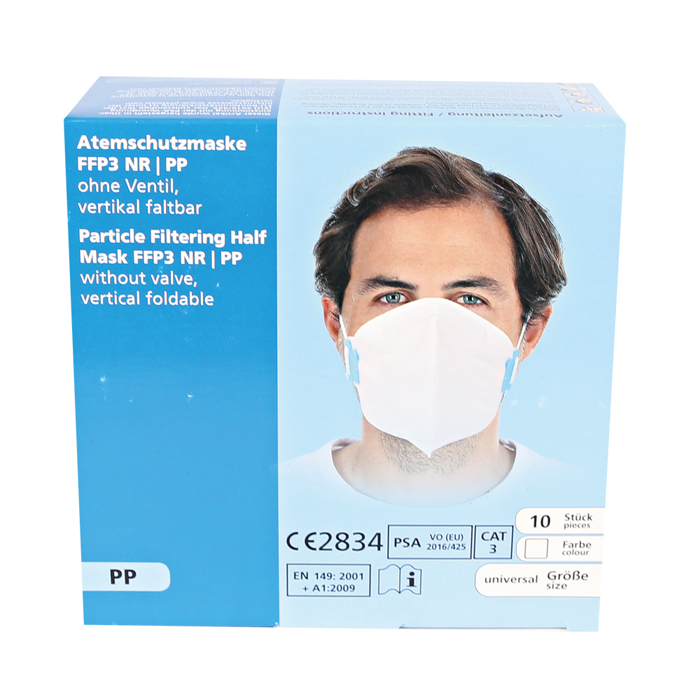 Atemschutzmasken FFP3 NR, vertikal faltbar aus PP in der Verpackung