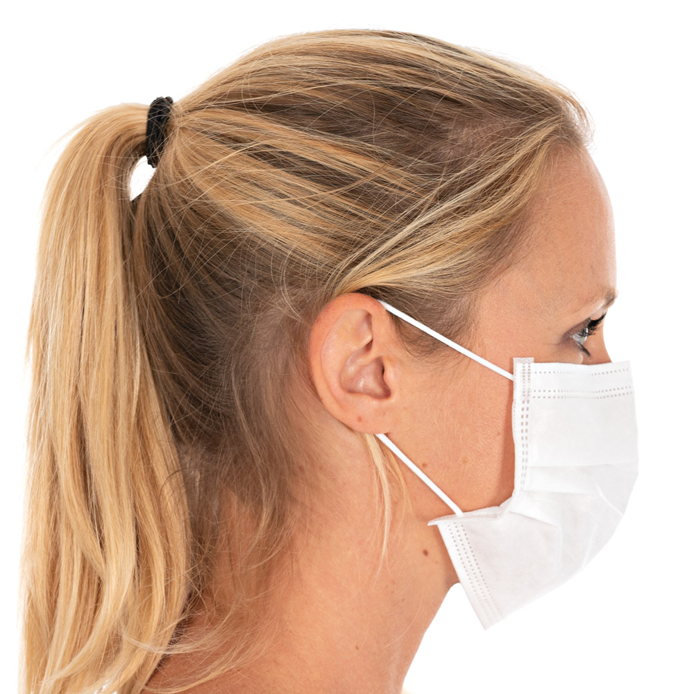 Face Mask Type IIR, PP (Made in Germany) white and in the side view