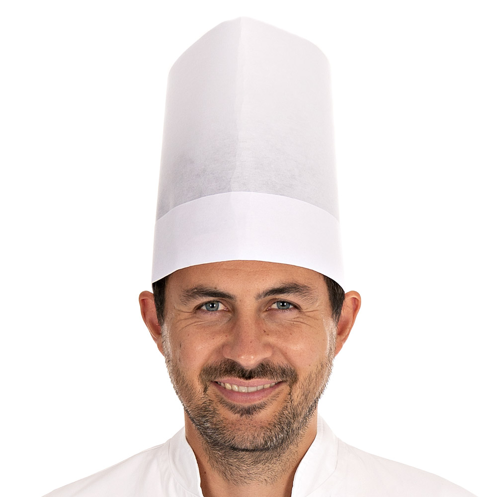 Europa chef's hat Extra made of viscose exposed in white without pleat shading in the front view