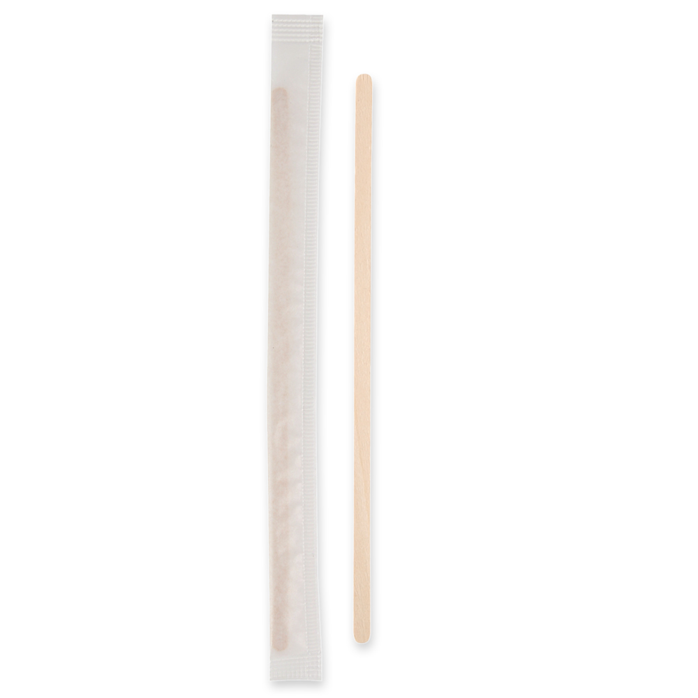 Organic stirrers, single wrapped made of wood, FSC® 100% in the Individual packaging