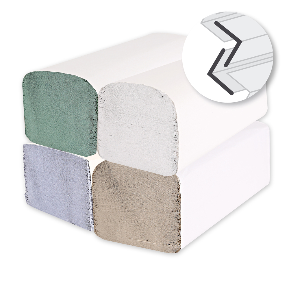Paper hand towels, 1-ply made of recycled paper with V/ZZ-fold in all colours