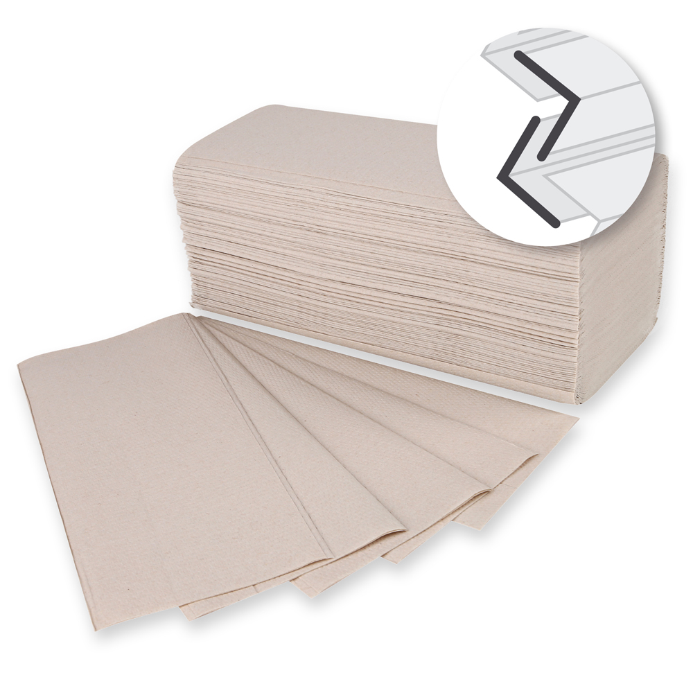 Organic paper hand towels, 2-ply made of recycled paper, V-fold, fanned out