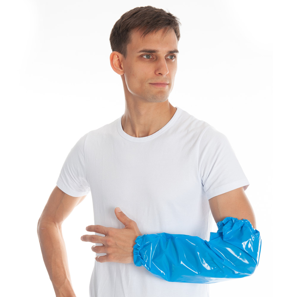 Oversleeves made of TPU in blue on the arm