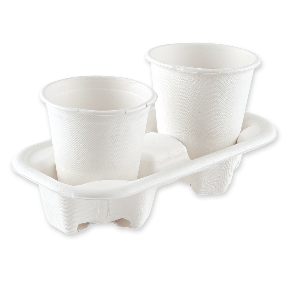 Organic cup holder Double made of bagasse, angled view