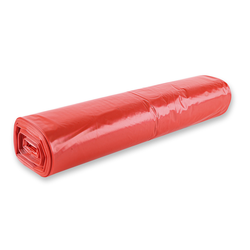 Waste bags, 120 l made of LDPE on roll in red in the oblique view