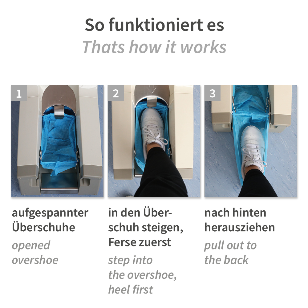 Overshoe dispenser Hygomat Classic without clips with directions