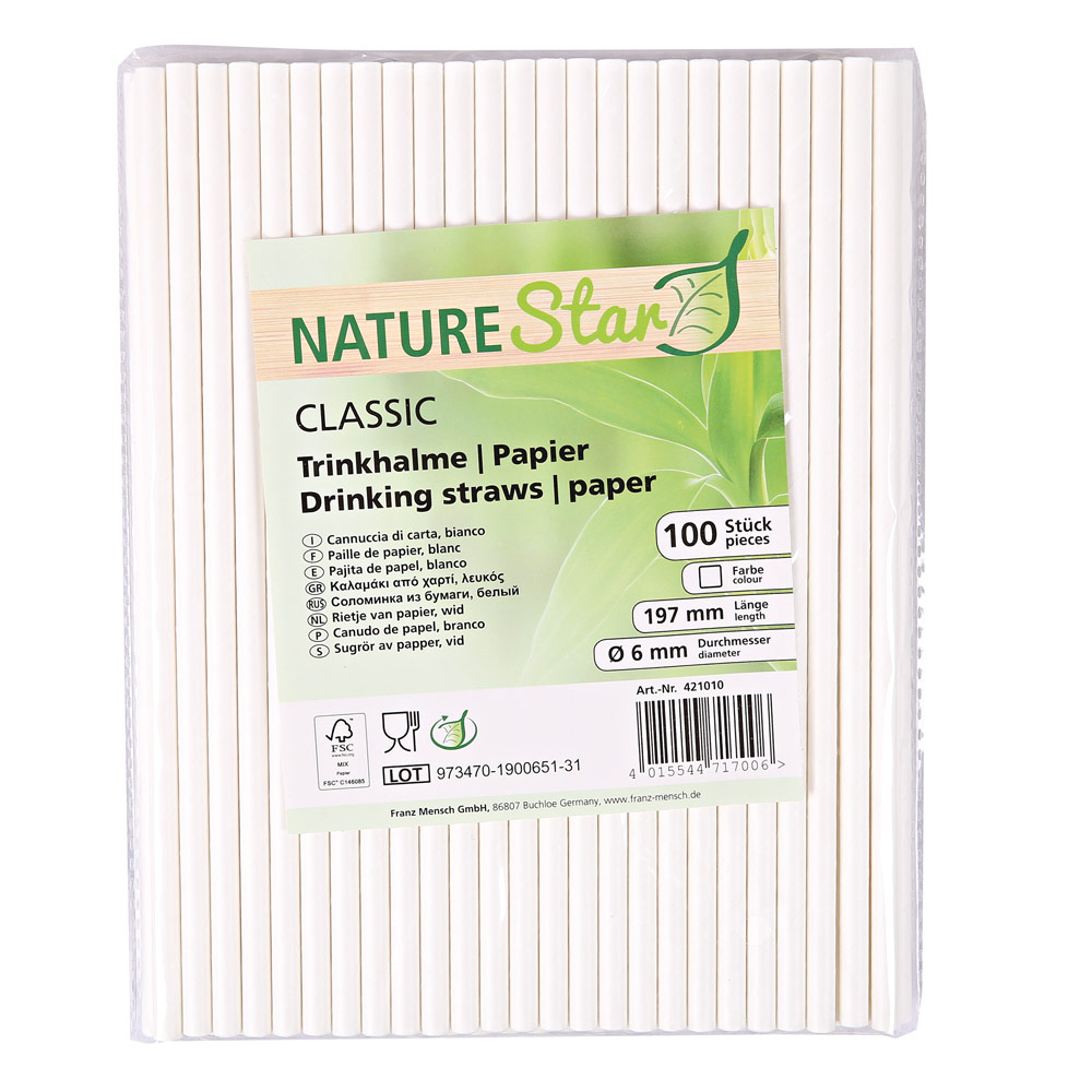 Paper drinking straws "Classic" single color FSC® certified, in white in the package.