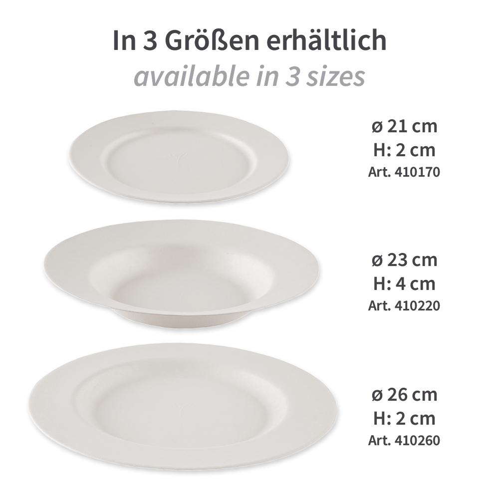 Organic plates Gourmet, round made bagasse different sizes