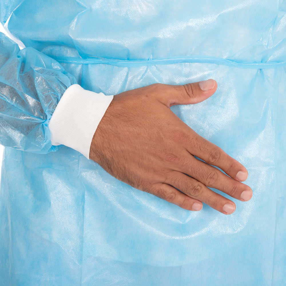 Kittel mit Klettverschluss aus PP, PE teil-laminiert in blau mit Armbündchen