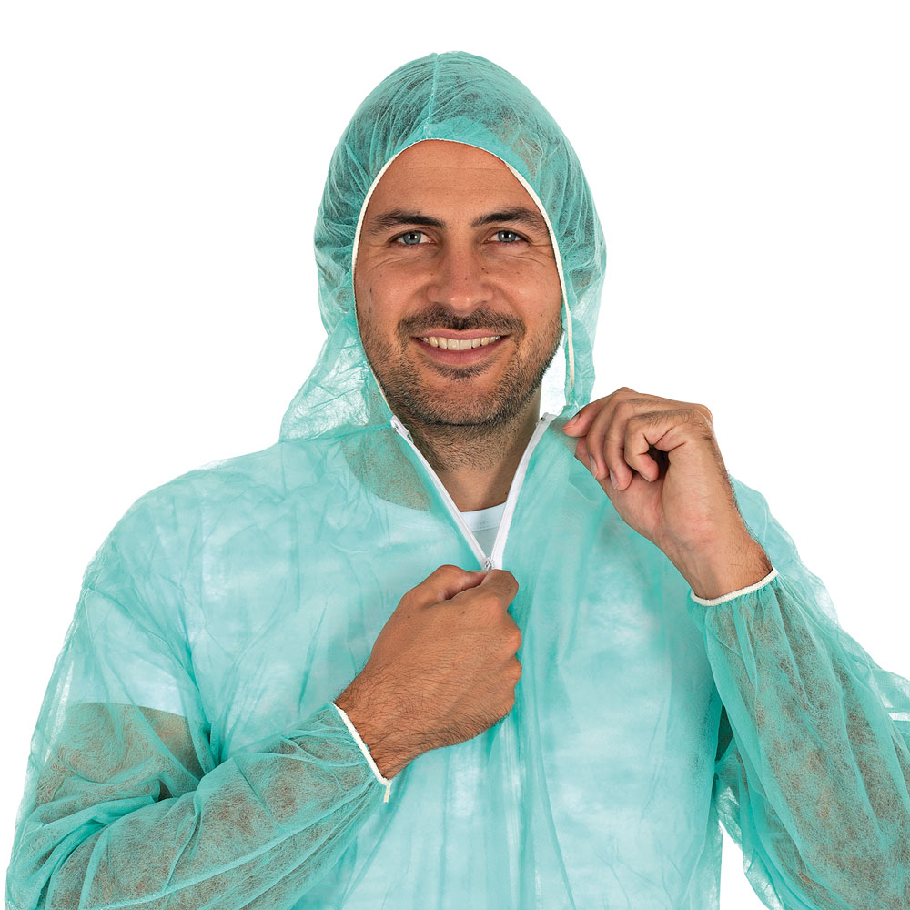 Coveralls Light with hood made of PP in green