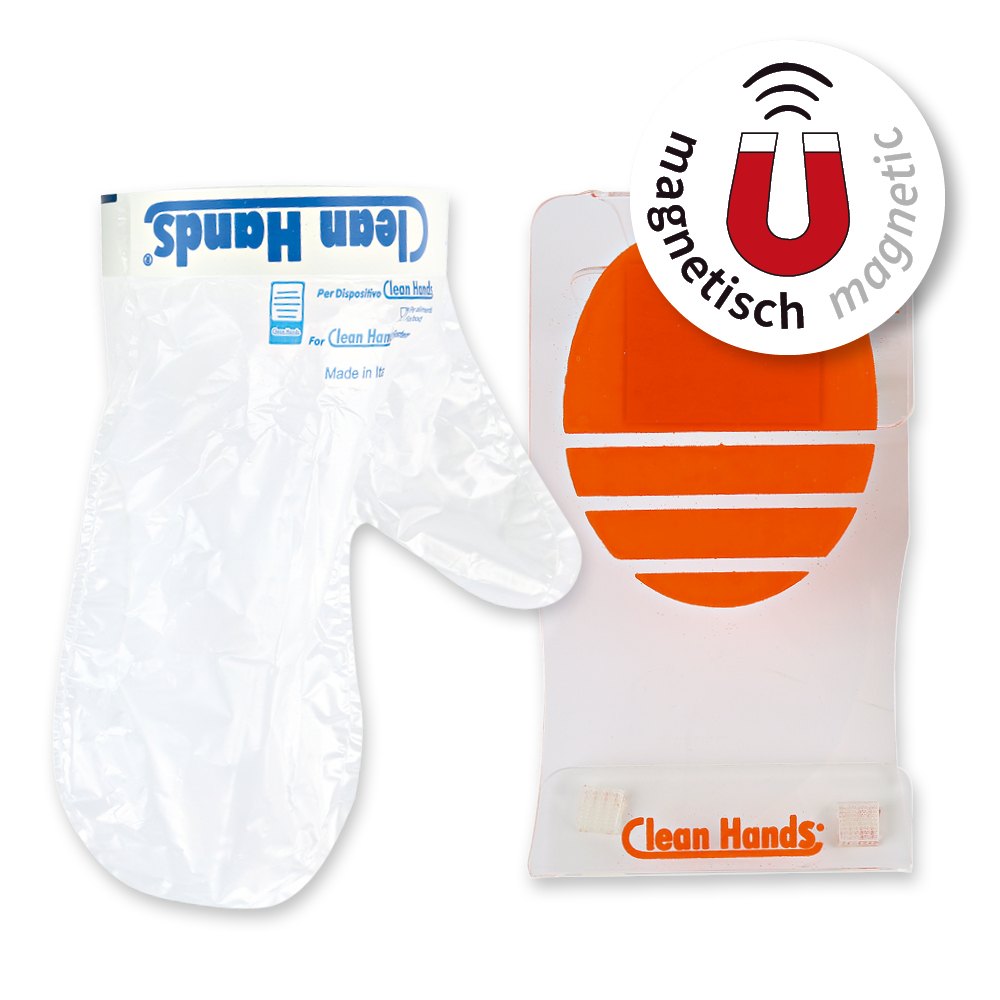Clean Hands® Counter Kit Single with both variants in the front view with glove