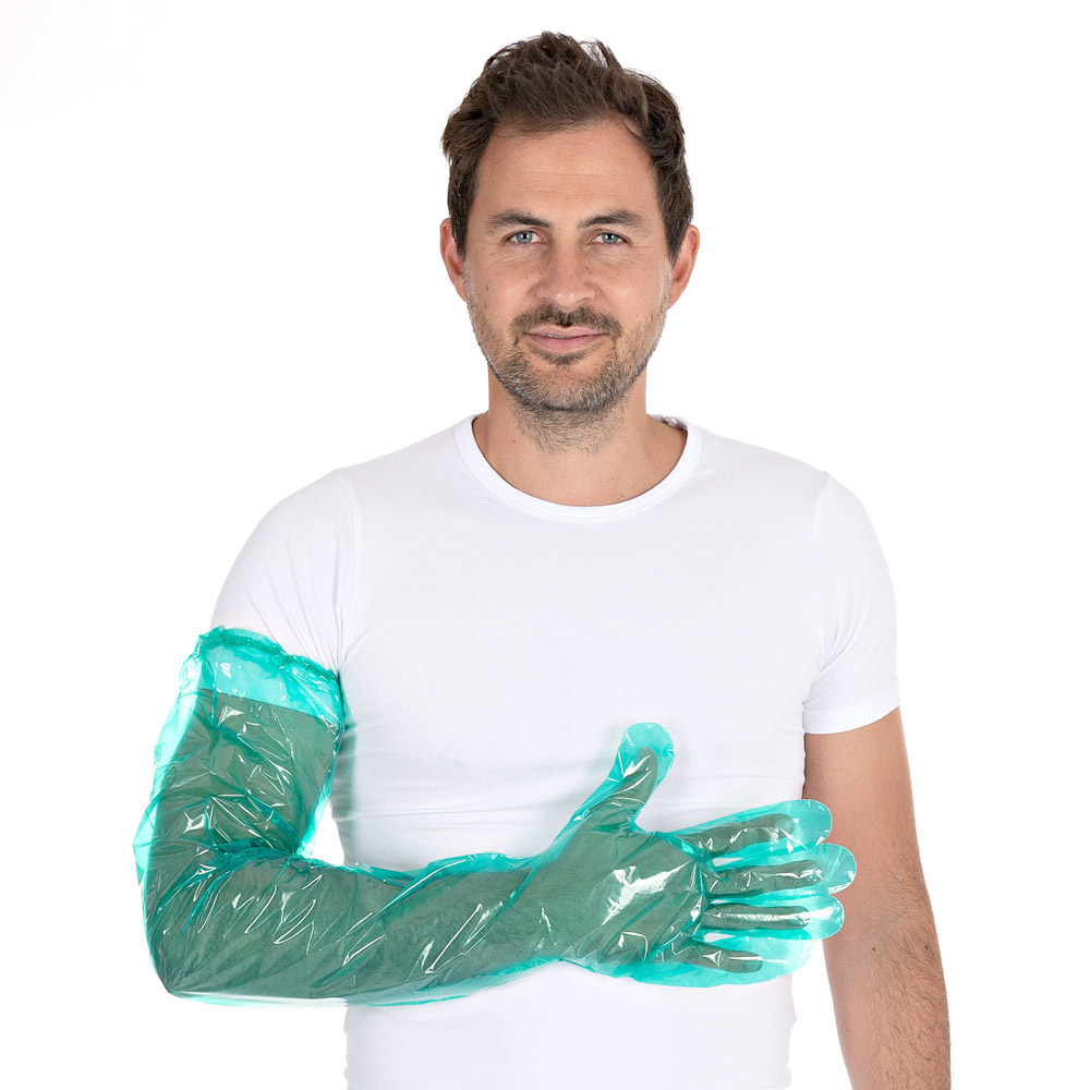 LDPE-Handschuhe Softline Long Plus in grün, Außenseite