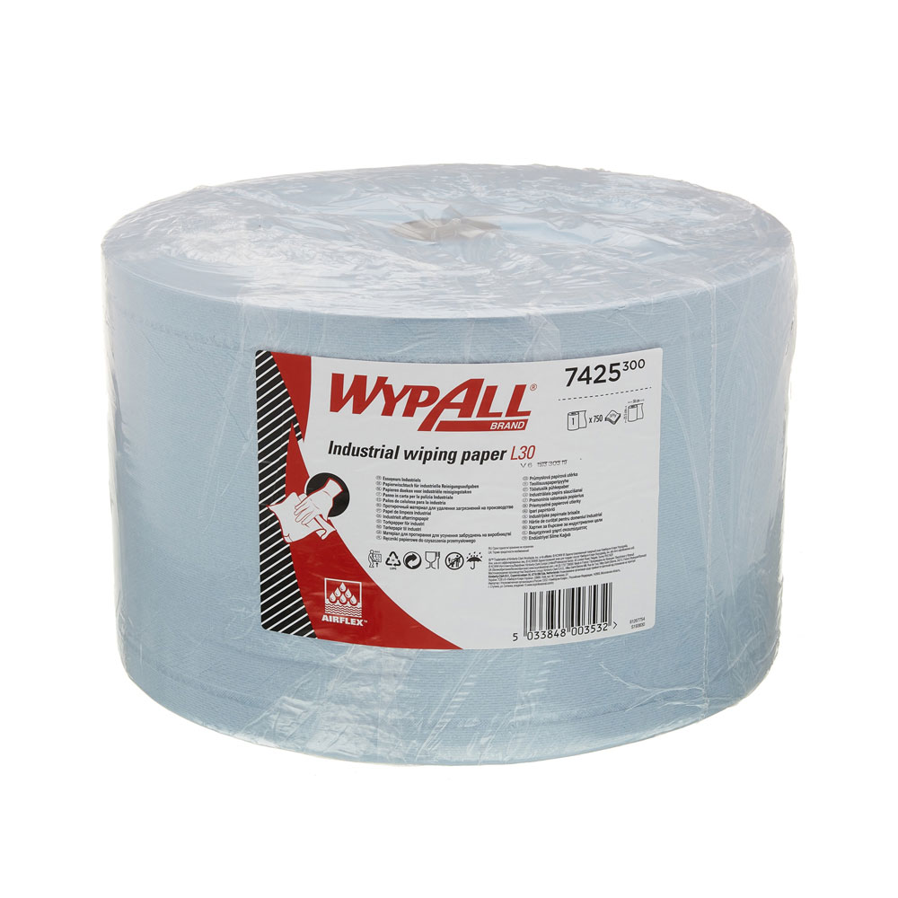 WypAll® L30 industrial wiping papers, 3-ply on the roll from the frontside