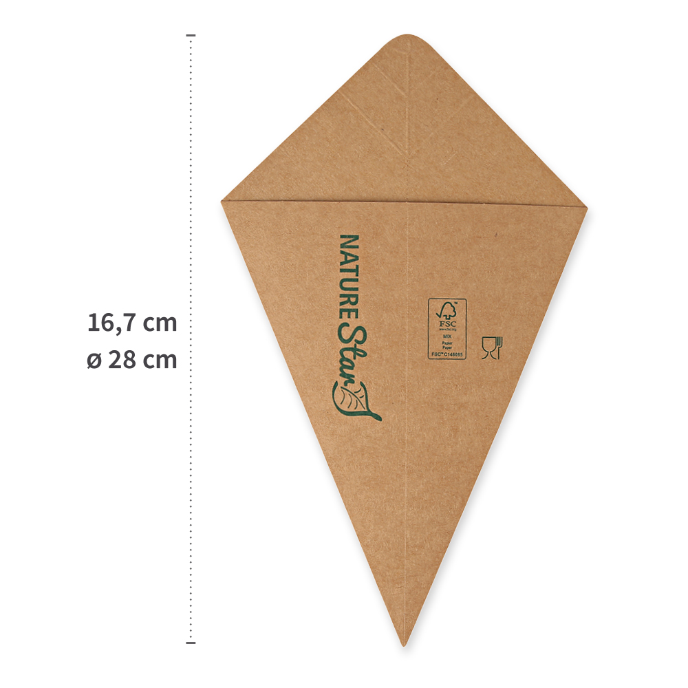 Organic conical bags for fries made of kraft paper/PE, FSC®-mix, dimensions
