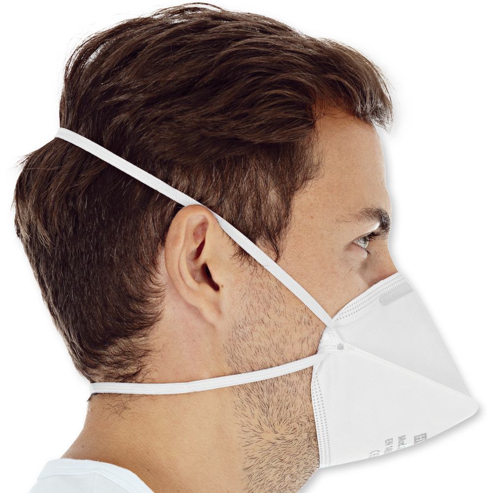 Atemschutzmasken FFP2 NR, horizontal faltbar aus PP in der Seitenansicht