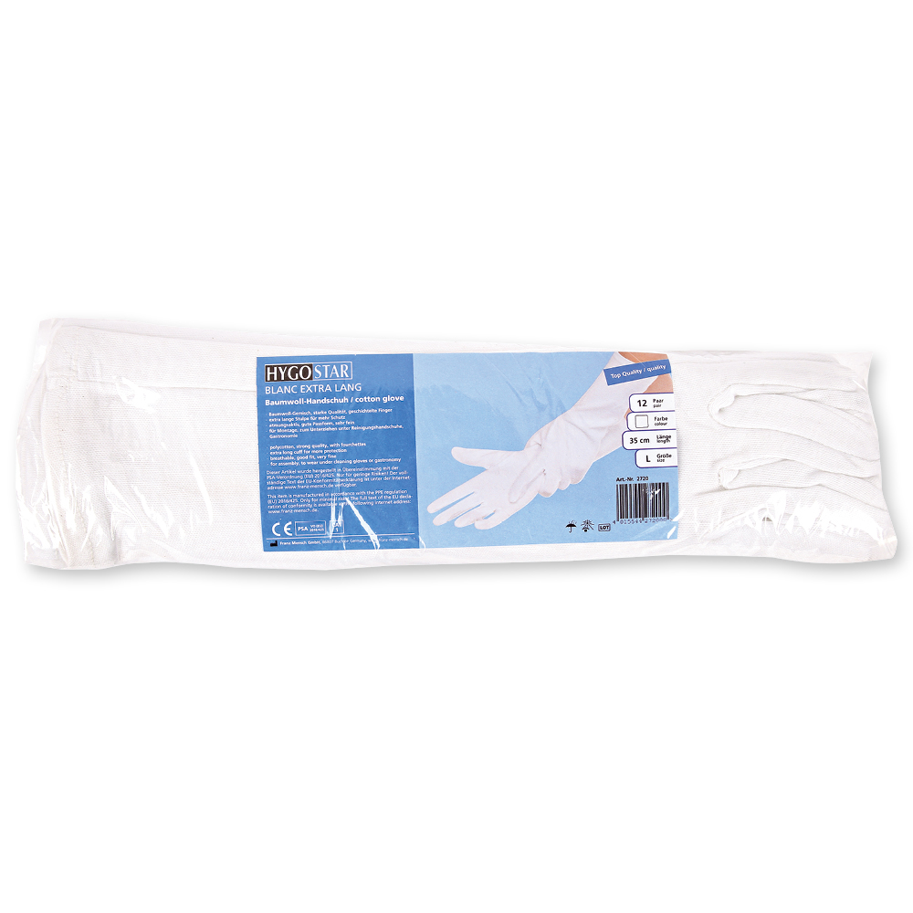 Baumwollhandschuhe Blanc Extra Long in weiß in der Verpackung