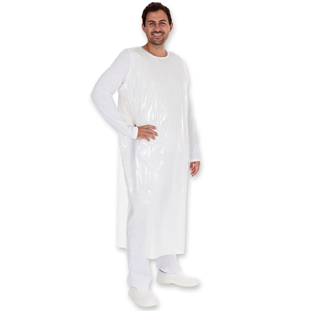 Full body aprons approx. 30 my LDPE in the front view in white