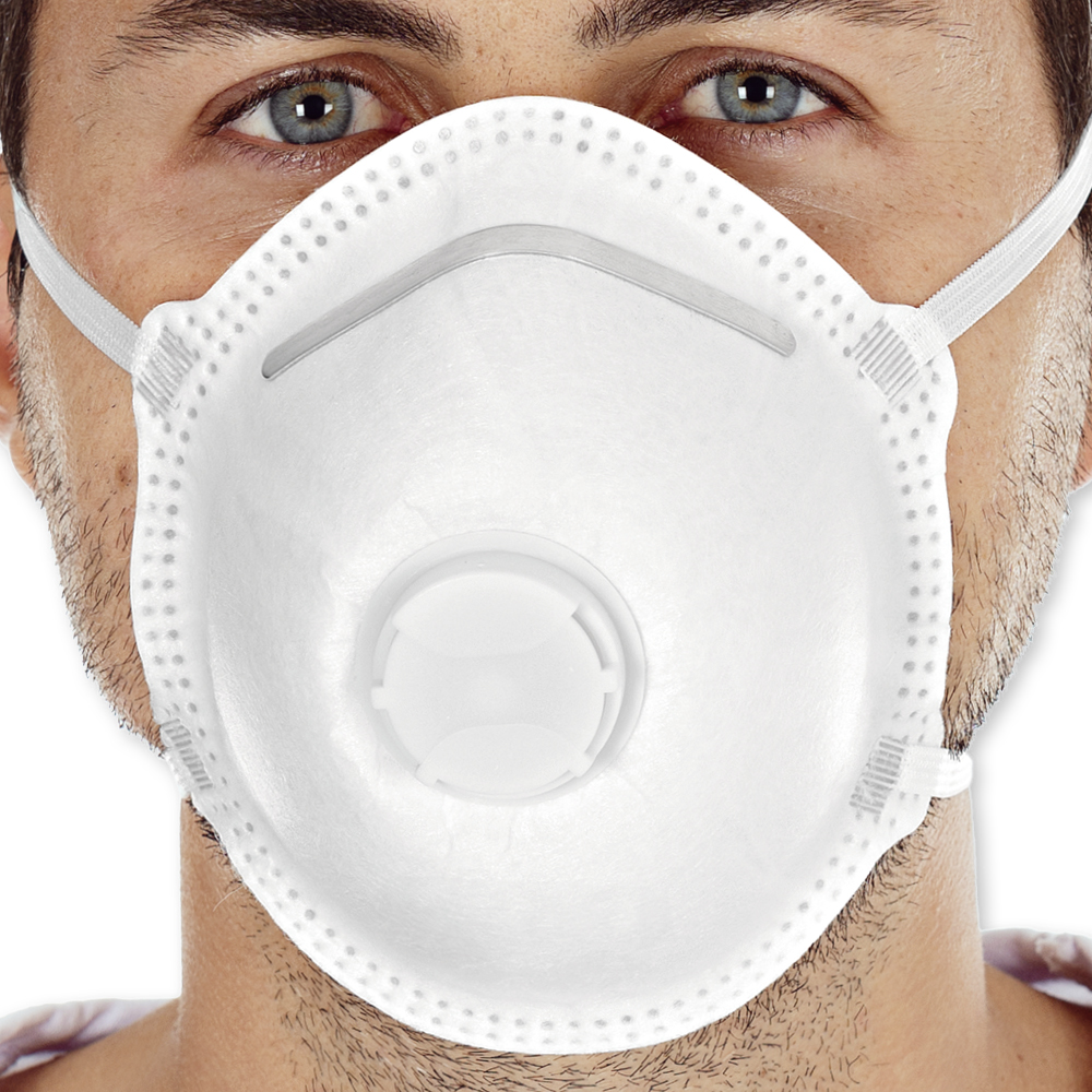 Atemschutzmasken FFP2 NR mit Ventil vorgeformt aus PP in der Frontansicht