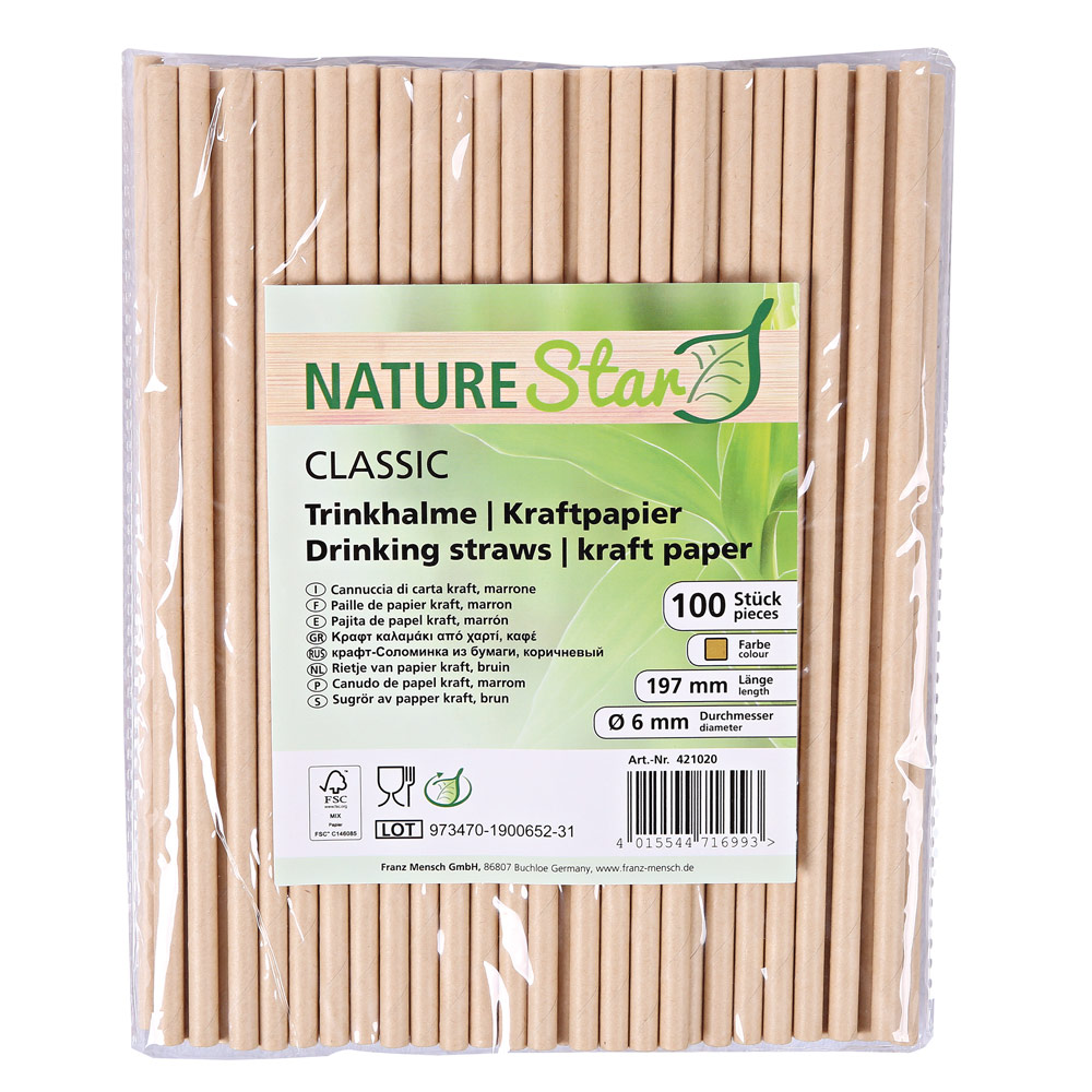 Paper drinking straws "Classic" single color | FSC® certified, in brown in packaging