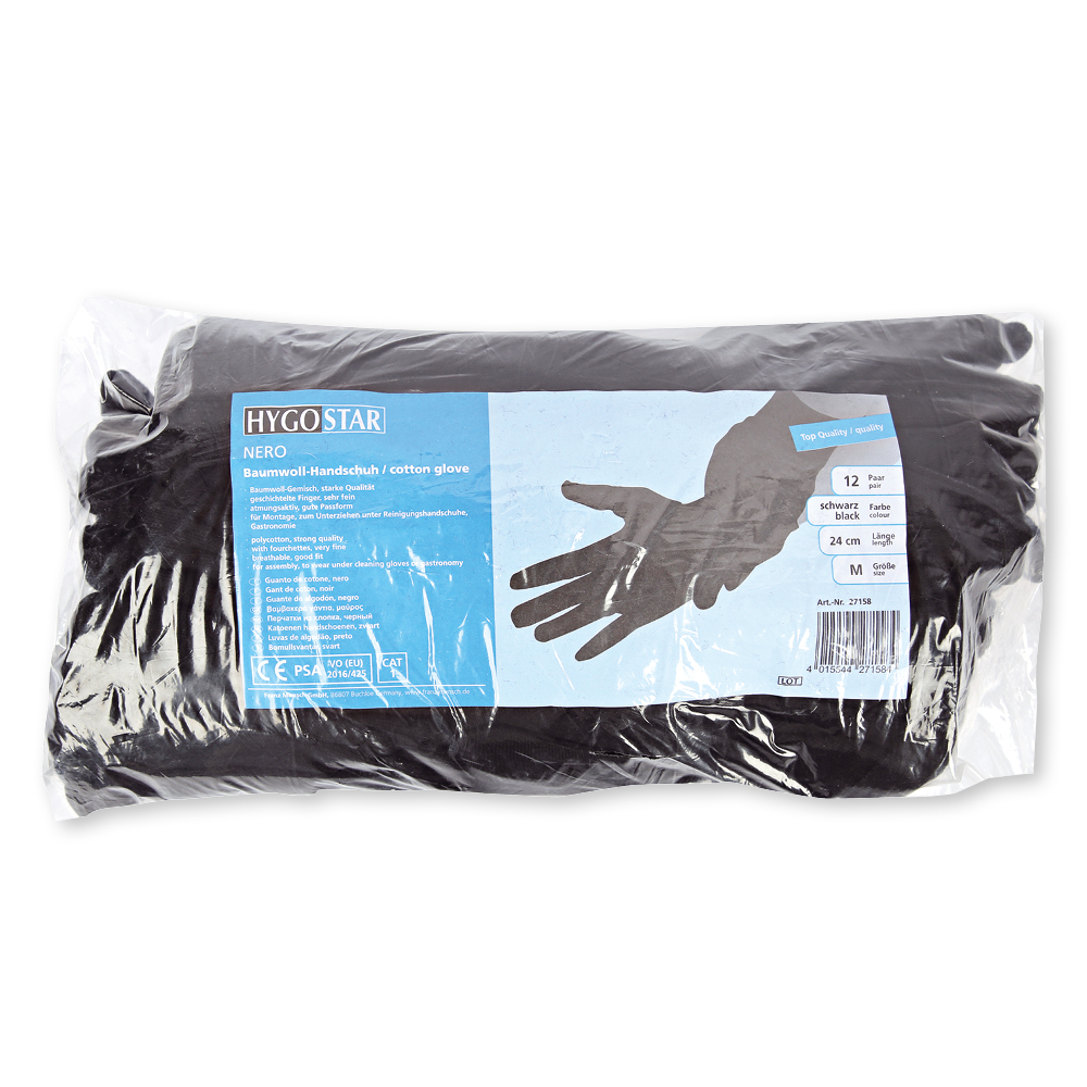 Baumwollhandschuhe Nero in schwarz in der Verpackung