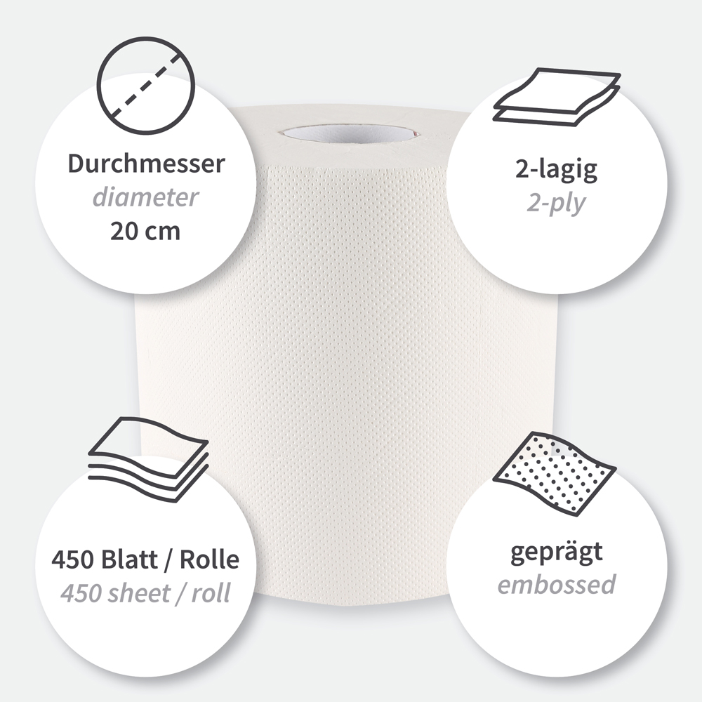 Paper towel rolls, 2-ply made of cellulose, centerfeed, FSC®-mix, features