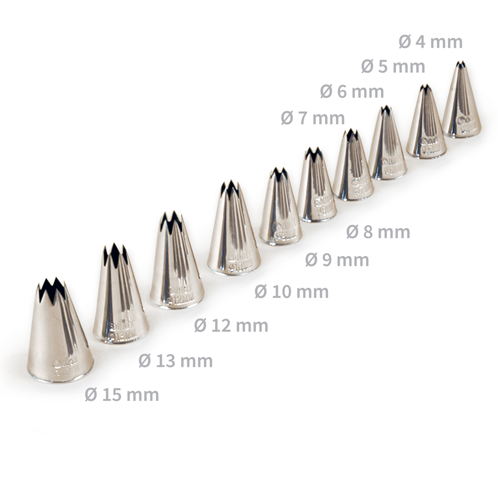Nozzle set, star tip made of stainless steel in different sizes