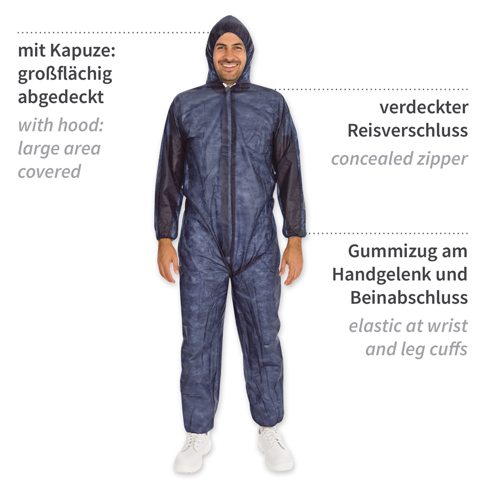 Coveralls Light with hood made of PP with properties, darkblue