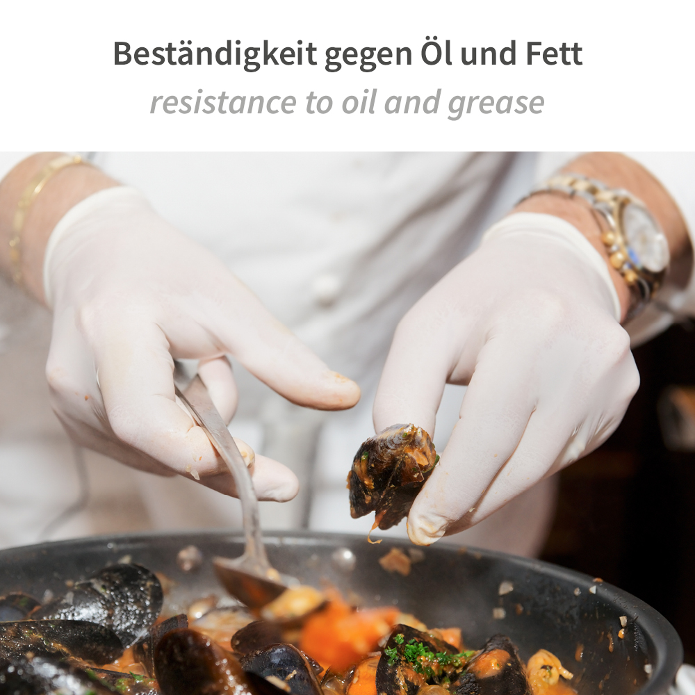 Nitrile gloves Allfood Safe made of powder-free in white with anexample of use