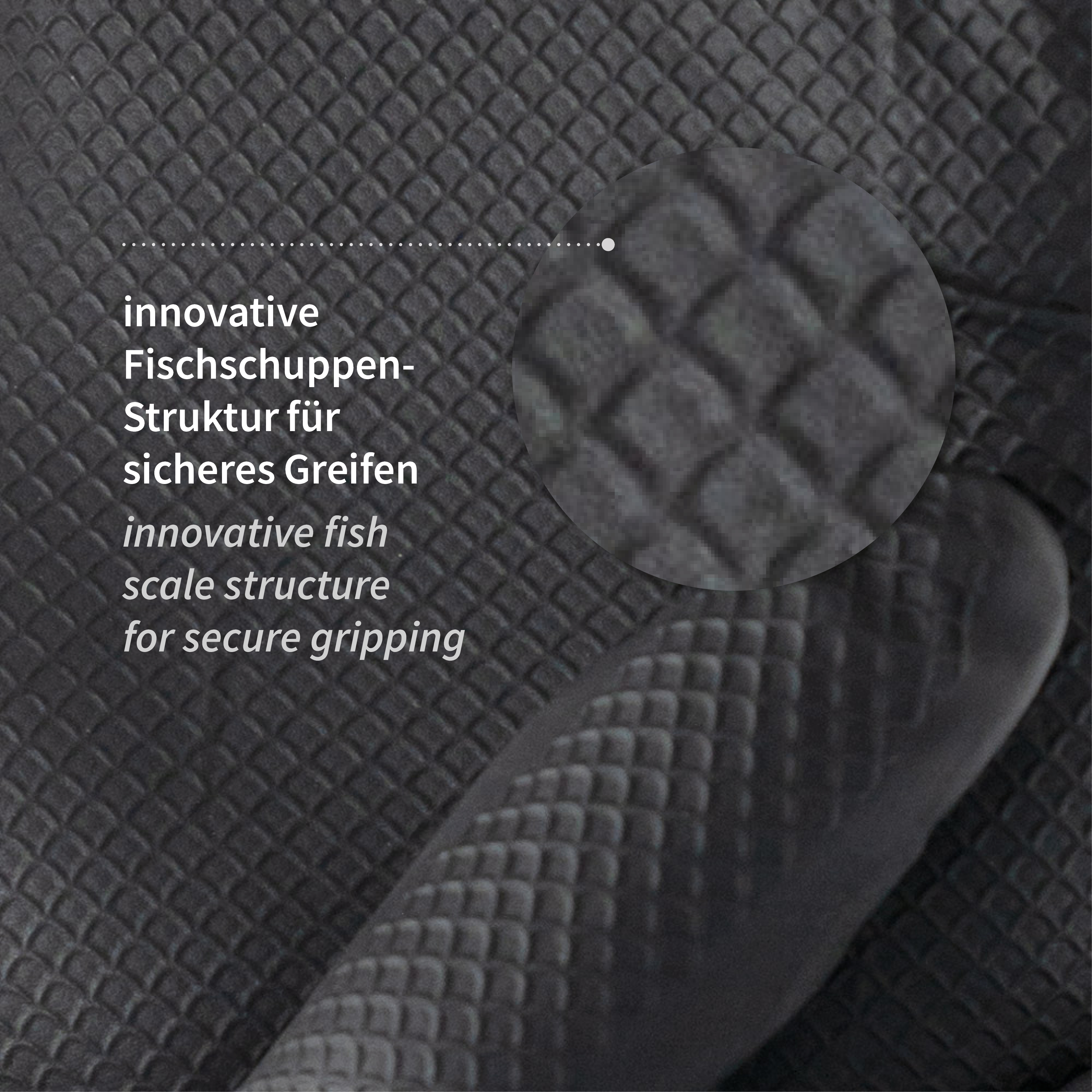 Nitrile gloves Power Grip, powder-free in black with fish scale texture