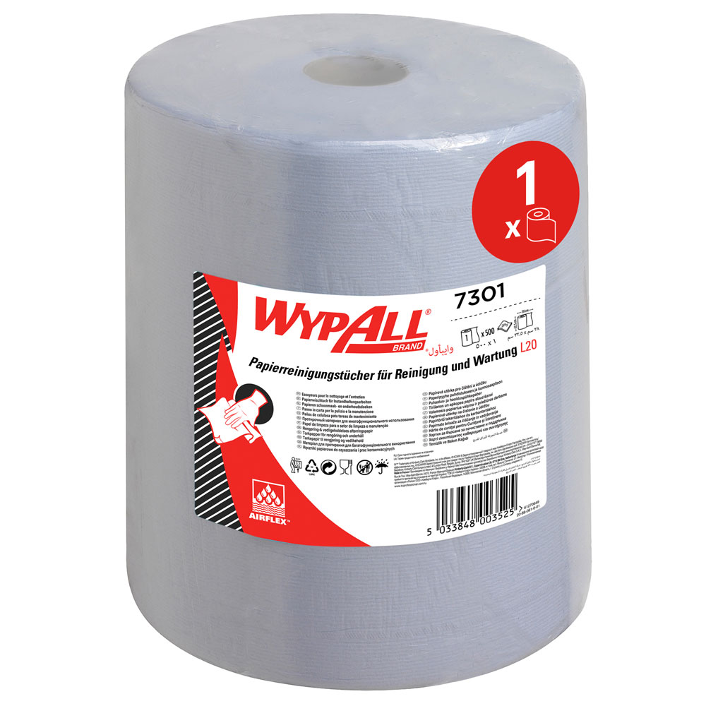 WypAll® L20 wiping paper, 2-ply, extra wide on the roll from the frontside
