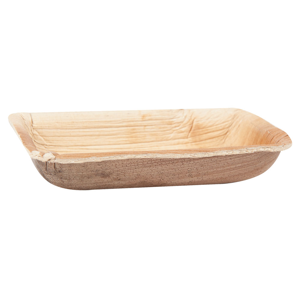 Organic rectangular bowl from palm leaf in side view 
